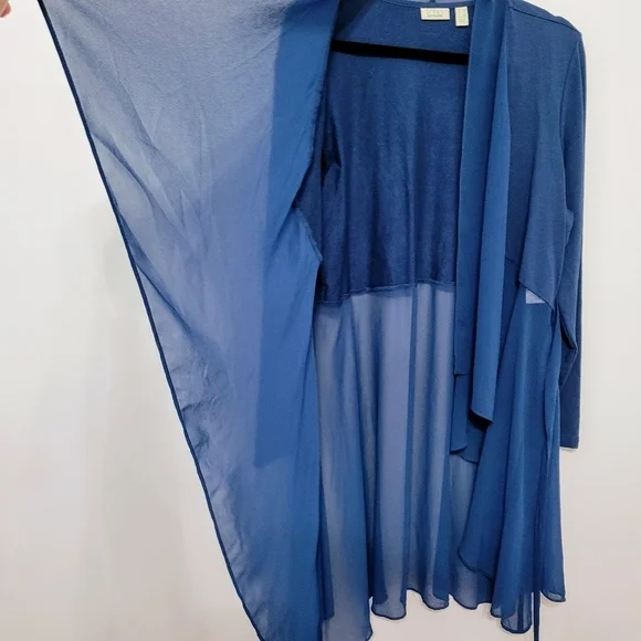 LOGO Lounge by Lori Goldstein Blue Soft Knit Open Front Waterfall Cardigan Sz 1X - Picture 7 of 12